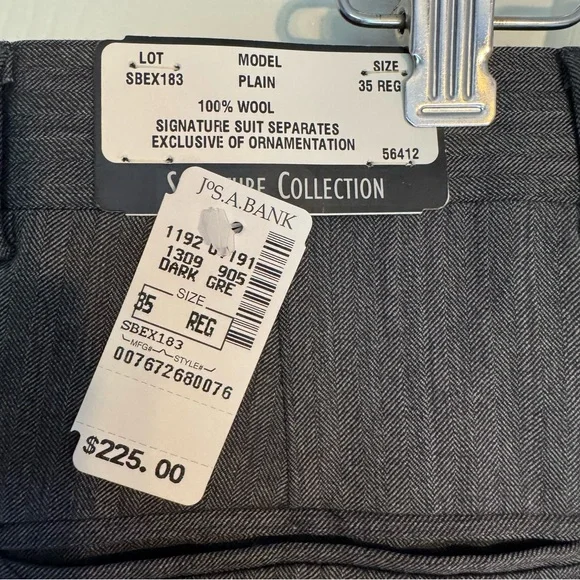 Jos A Banks Wool Pants Signature Collection Dark Grey size 35, any length NWT